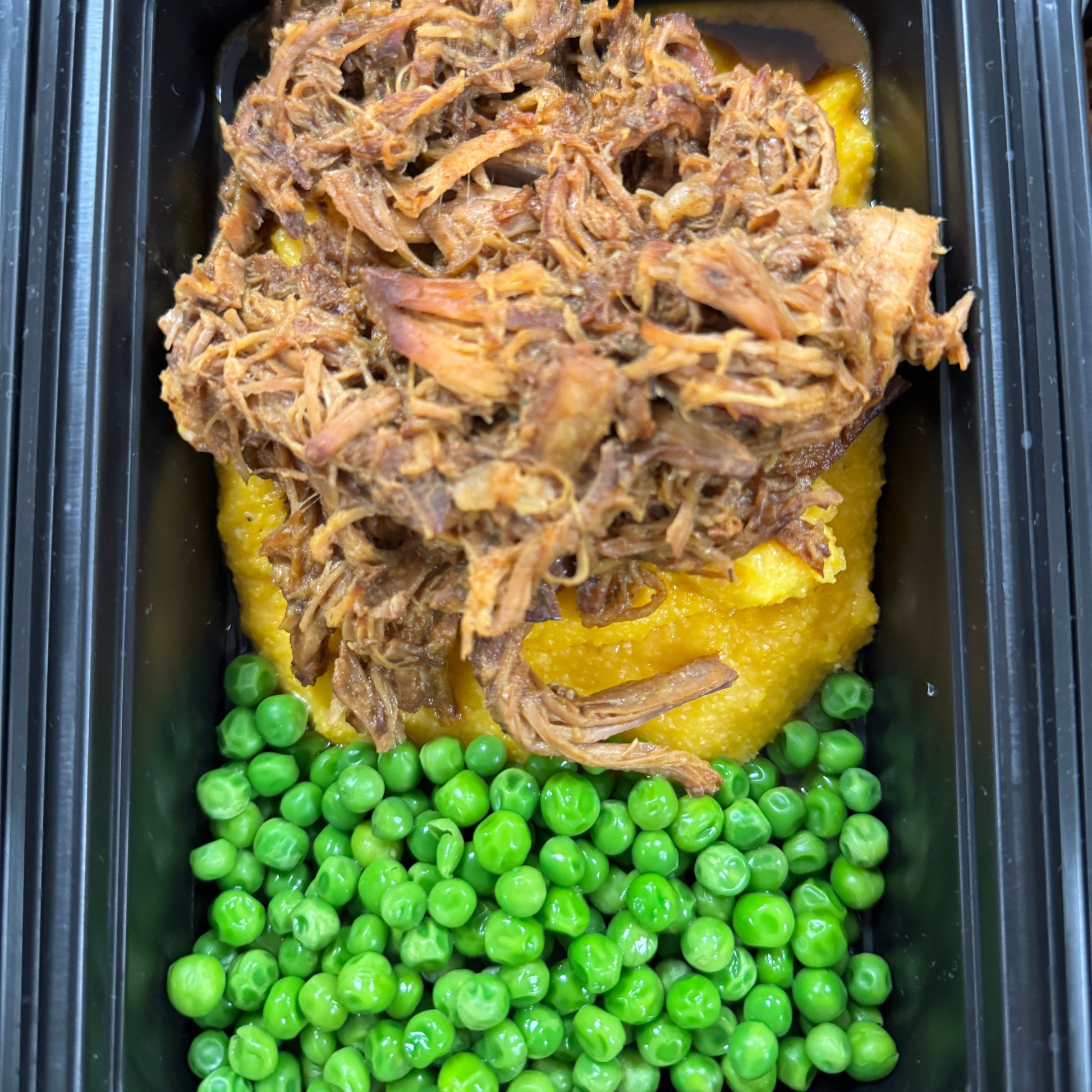 Apple Butter Pork with Cheesy Grits and Peas