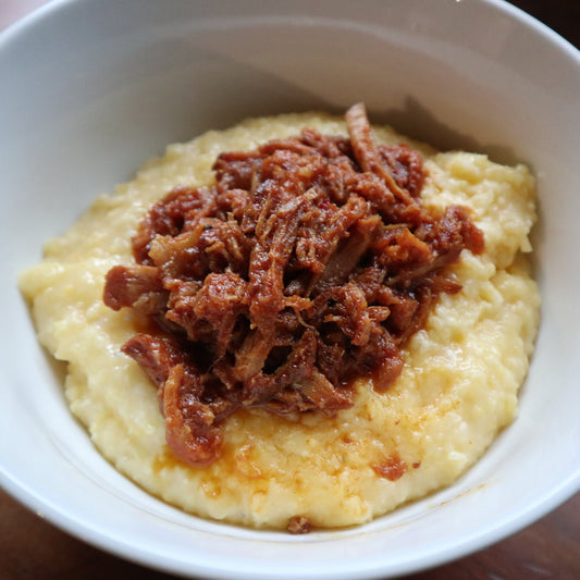 BBQ Pork with Cheesy Grits