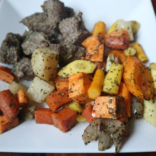 Beef Tips with Honey Roasted Veggies