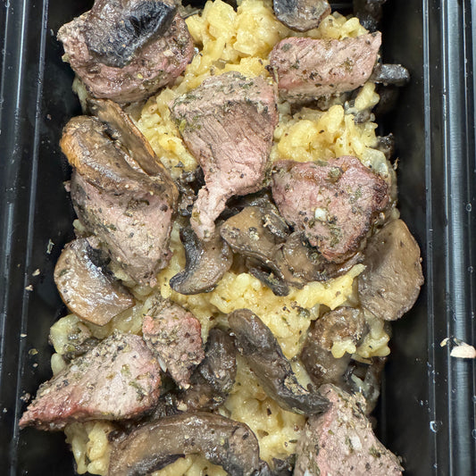 Beef Tips with Mushroom Risotto