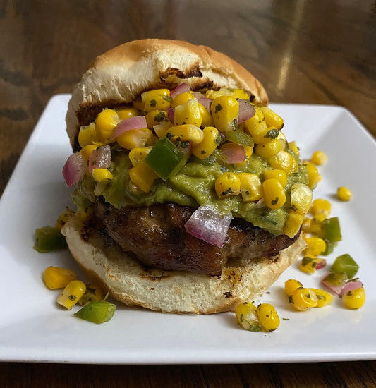 Honey Jalapeno Pork Burgers with Corn Salsa