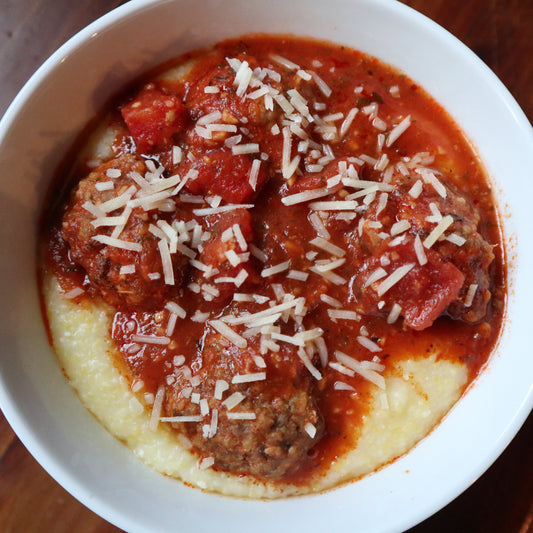 Italian Meatballs with Cheesy Polenta