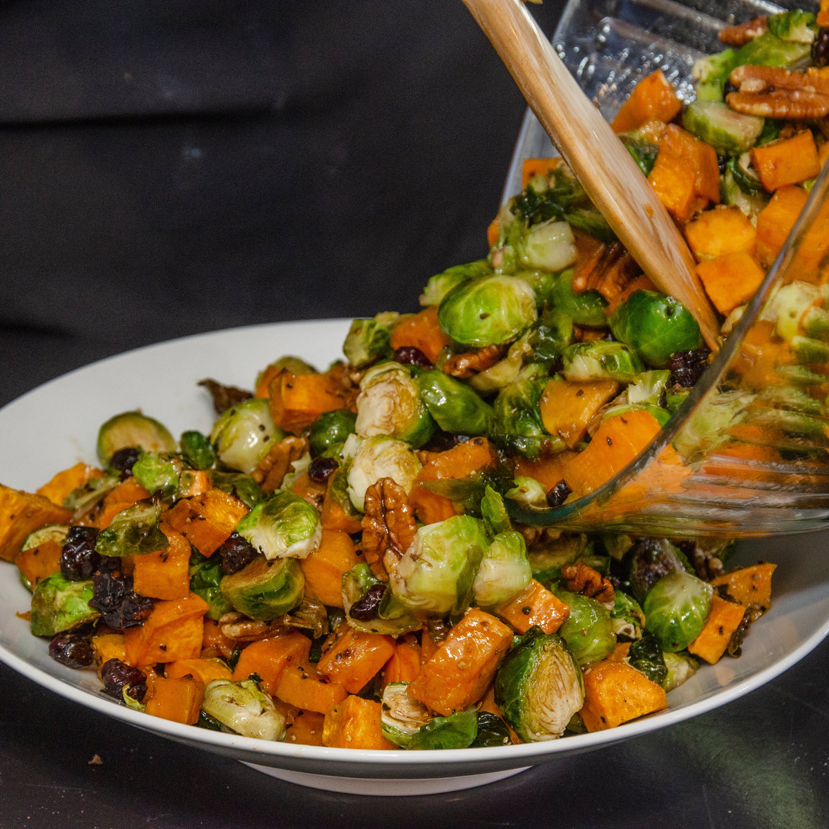Roasted Sweet Potatoes and Brussels Sprouts